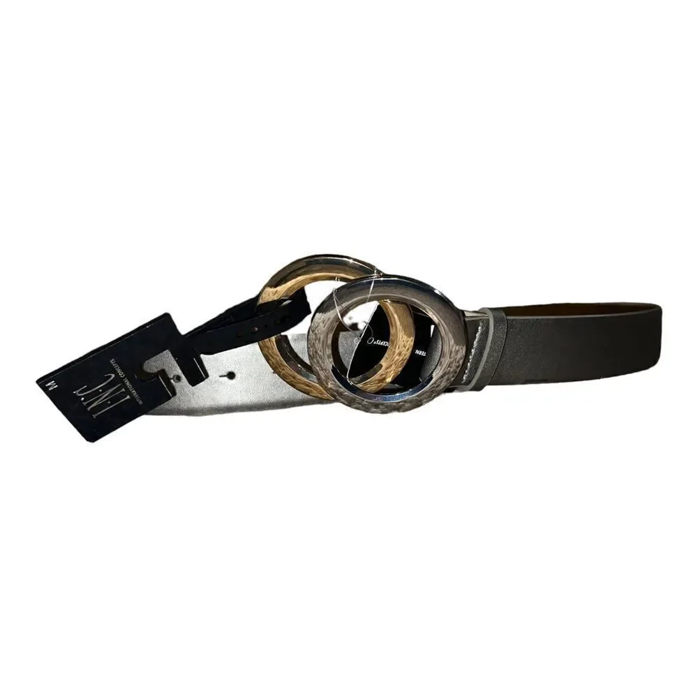 Inc International Concepts Womens Two-Tone Double-Circle Buckle Pewter Med NWT